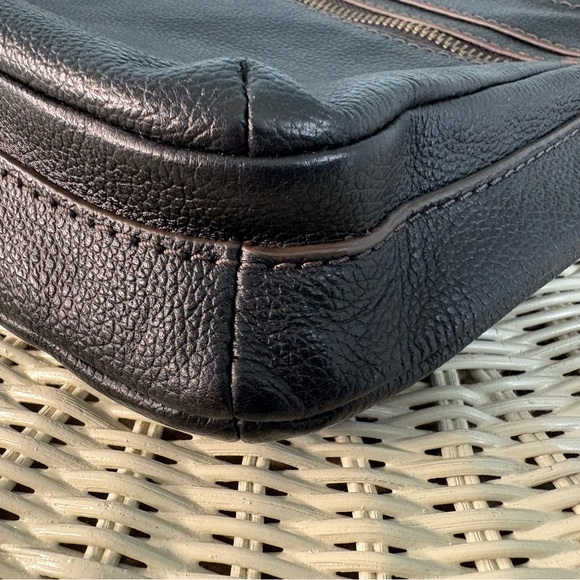 Black Fossil Explorer Leather Crossbody Bag with Gold Accents - Picture 4 of 9